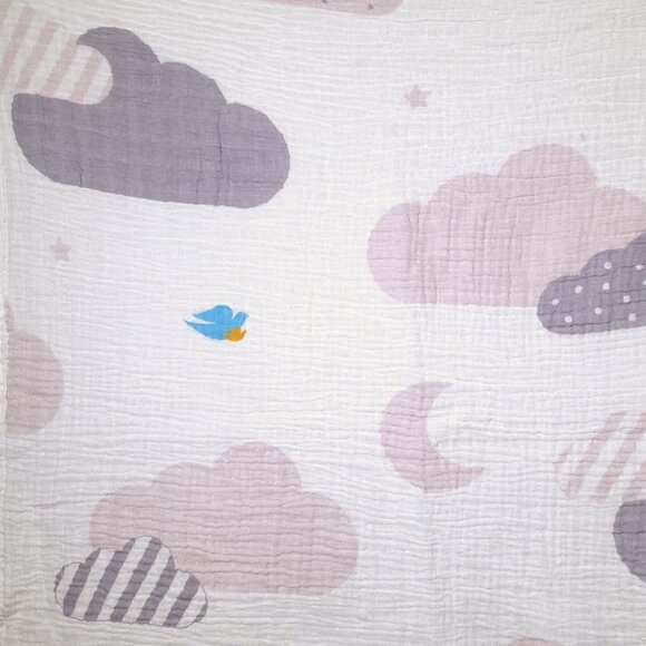 Baby Dove Purple Clouds Stars Moon Muslin Swaddle Lovey Blanket 30" X 30" - Picture 2 of 3